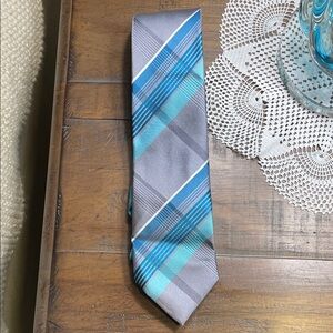 Geoffrey Beene Teal and Gray Plaid Tie